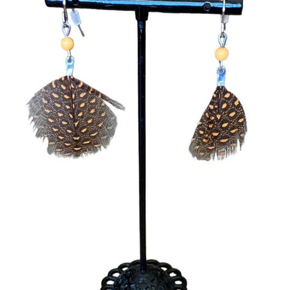 Claire's Feather Dangle Earrings Orange Black